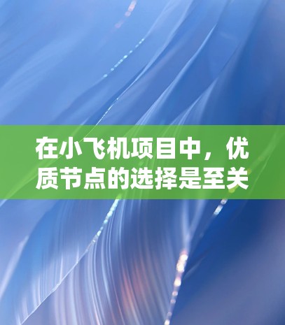 在小飞机项目中,优质节点的选择是至关重要的,以确保系统的高效和稳定运行。以下是针对优质节点选择的详细步骤和建议 在小飞机项目中,优质节点的选择是至关重要的,以确保系统的高效和稳定运行。以下是针对优质节点选择的详细步骤和建议